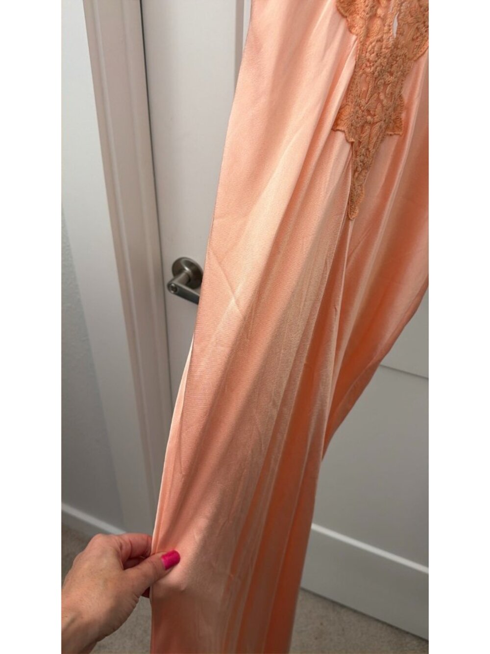 Rumored Maxi Dress M Bright Sweetheart Peach Satin High Venice Cut Out Long NWT - Picture 6 of 11